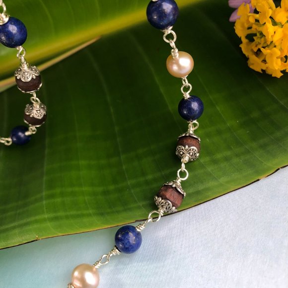 31  1/2" berry Tulasi with lapis lazuli (Gemstone for Saturn)  pearl (Moon) $75 - Picture 6 of 8